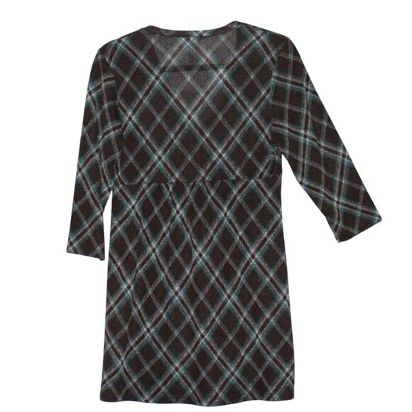 Petite Sophisticate Tunic Top Size Small Plaid Brown and Blue - Picture 2 of 2